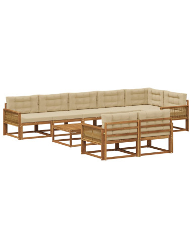 Set di divani da esterno con cuscino 9 pcs Naturale e Beige