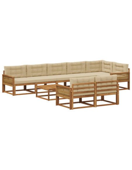 Set di divani da esterno con cuscino 9 pcs Naturale e Beige