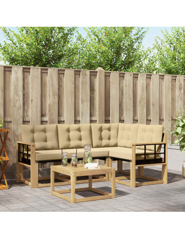 Set di divani da esterno con cuscino 5 pcs Bianco e Beige