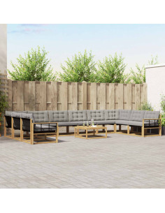 Set di divani da esterno 11 pcs Bianco e Grigio Chiaro