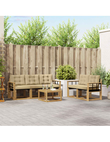 Set di divani da esterno con cuscino 6 pcs Bianco e Beige