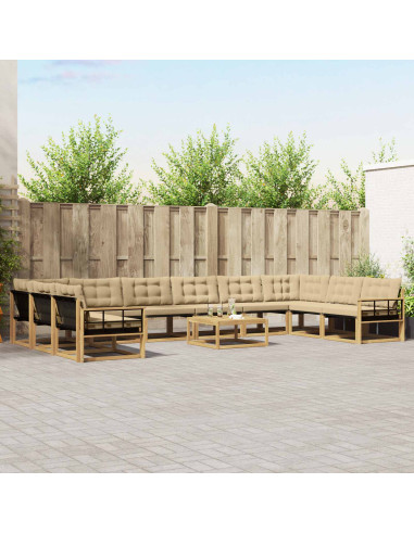 Set di divani da esterno con cuscino 11 pcs Bianco e Beige