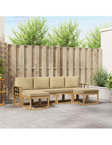 Set di divani da esterno 6 pcs Bianco e Beige Poliestere