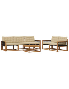 Set di divani da esterno con cuscino 6 pcs Naturale e Beige