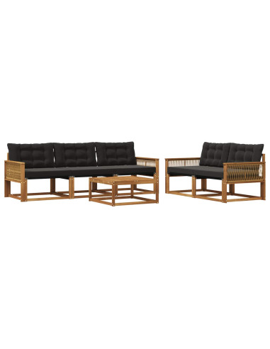 Set di divani da esterno con cuscino 6 pcs Naturale e Nero