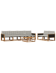 Set di divani da esterno 7 pcs Naturale e Grigio Chiaro