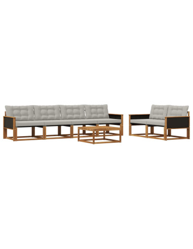 Set di divani da esterno 7 pcs Naturale e Grigio Chiaro