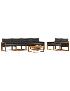 Set di divani da esterno con cuscino 7 pcs Naturale e Nero