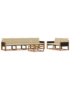 Set di divani da esterno con cuscino 7 pcs Naturale e Beige