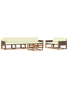 Set di divani da esterno con cuscino 7 pcs Naturale e Crema