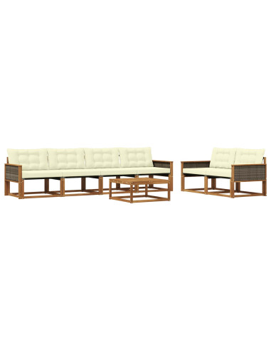 Set di divani da esterno con cuscino 7 pcs Naturale e Crema