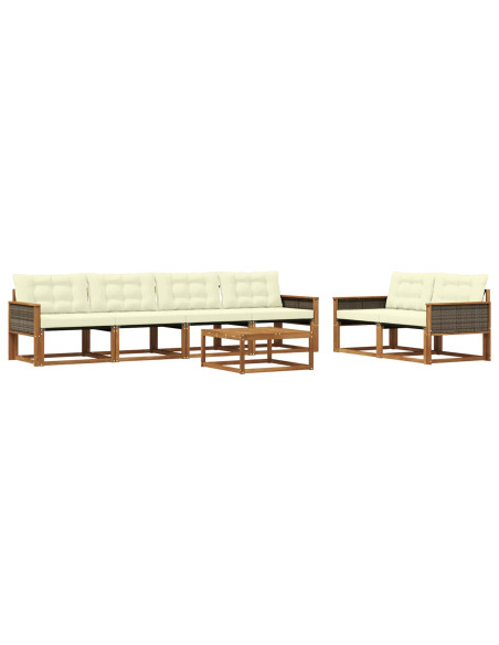 Set di divani da esterno con cuscino 7 pcs Naturale e Crema