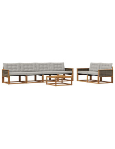 Set di divani da esterno 7 pcs Naturale e Grigio Chiaro