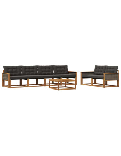 Set di divani da esterno con cuscino 7 pcs Naturale e Nero