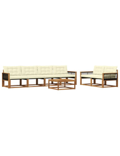 Set di divani da esterno con cuscino 7 pcs Naturale e Crema