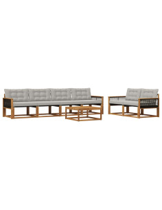 Set di divani da esterno 7 pcs Naturale e Grigio Chiaro
