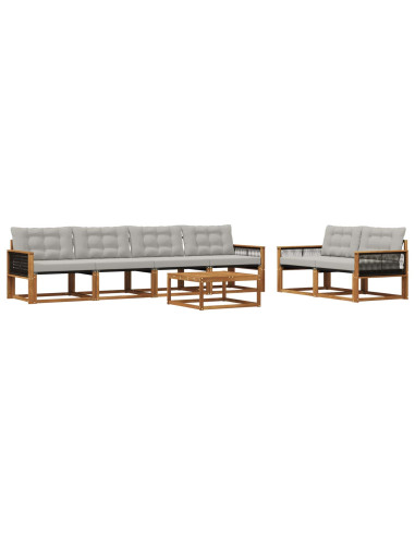 Set di divani da esterno 7 pcs Naturale e Grigio Chiaro