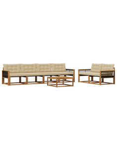 Set di divani da esterno con cuscino 7 pcs Naturale e Beige