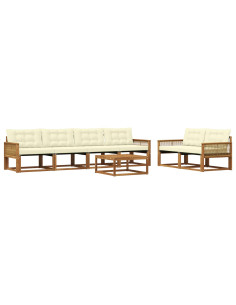 Set di divani da esterno con cuscino 7 pcs Naturale e Crema