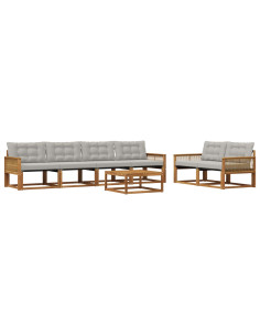 Set di divani da esterno 7 pcs Naturale e Grigio Chiaro
