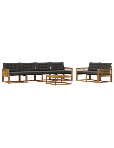 Set di divani da esterno con cuscino 7 pcs Naturale e Nero