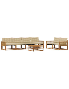 Set di divani da esterno con cuscino 7 pcs Naturale e Beige