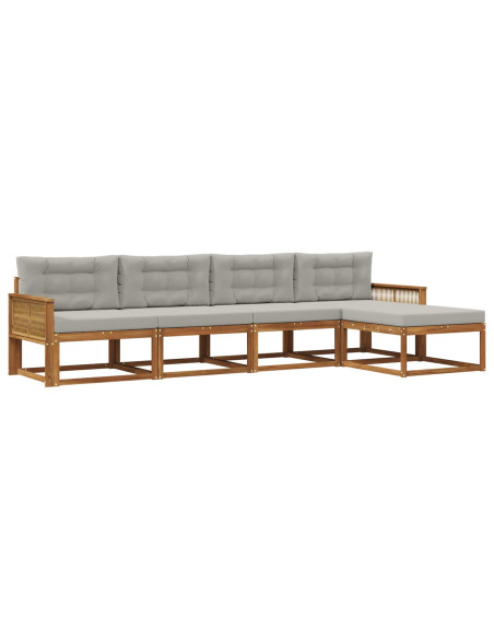 Set di divani da esterno 5 pcs Naturale e Grigio chiaro