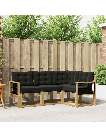 Set di divani da esterno con cuscino 4 pcs Bianco e Nero