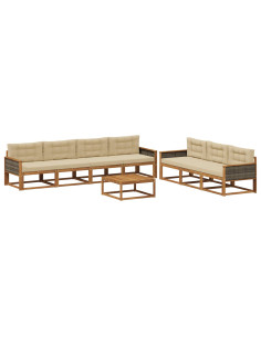 Set di divani da esterno con cuscino 8 pcs Naturale e Beige