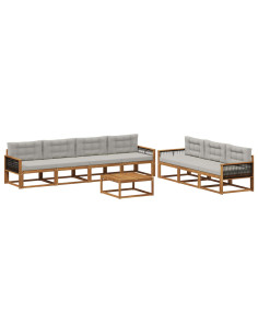 Set di divani da esterno 8 pcs Naturale e Grigio chiaro