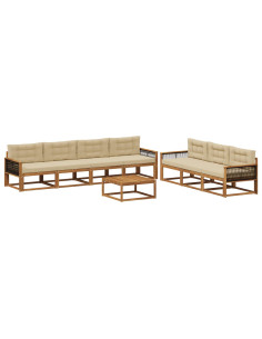 Set di divani da esterno con cuscino 8 pcs Naturale e Beige