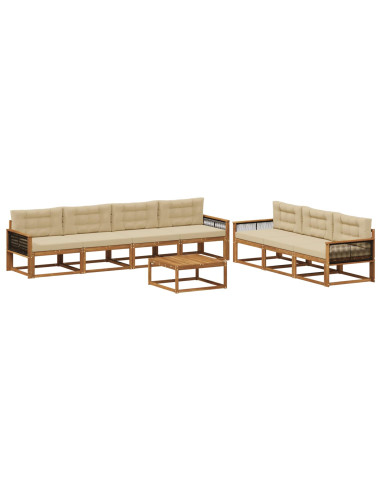 Set di divani da esterno con cuscino 8 pcs Naturale e Beige