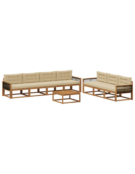 Set di divani da esterno con cuscino 8 pcs Naturale e Beige