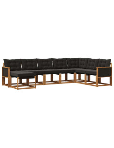 Set di divani da esterno con cuscino 8 pcs Naturale e Nero