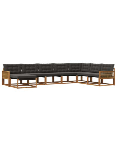Set di divani da esterno con cuscino 8 pcs Naturale e Nero