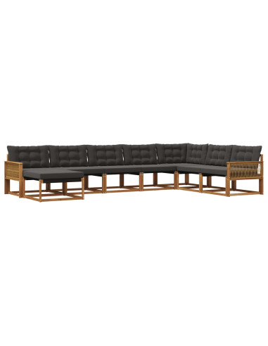 Set di divani da esterno con cuscino 8 pcs Naturale e Nero
