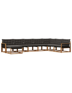 Set di divani da esterno con cuscino 8 pcs Naturale e Nero
