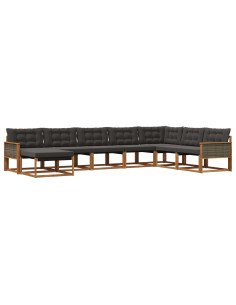Set di divani da esterno con cuscino 8 pcs Naturale e Nero