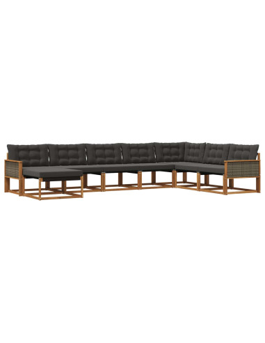 Set di divani da esterno con cuscino 8 pcs Naturale e Nero
