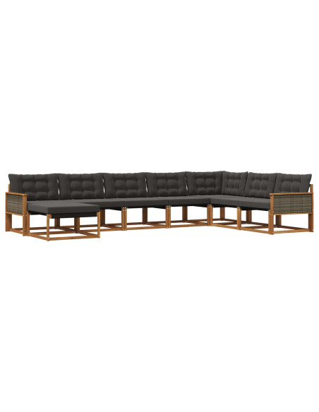 Set di divani da esterno con cuscino 8 pcs Naturale e Nero