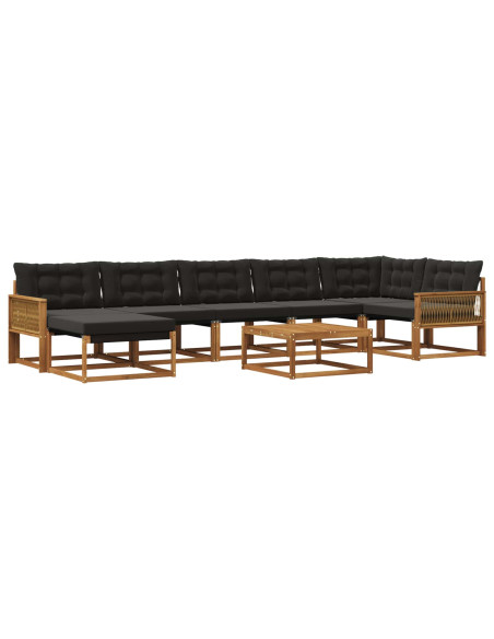 Set di divani da esterno con cuscino 8 pcs Naturale e Nero