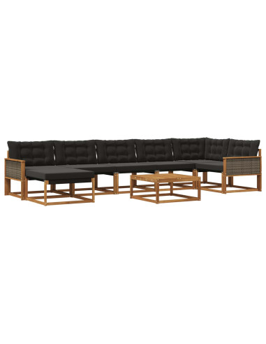 Set di divani da esterno con cuscino 8 pcs Naturale e Nero