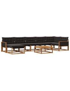 Set di divani da esterno con cuscino 8 pcs Naturale e Nero