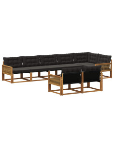 Set di divani da esterno con cuscino 8 pcs Naturale e Nero