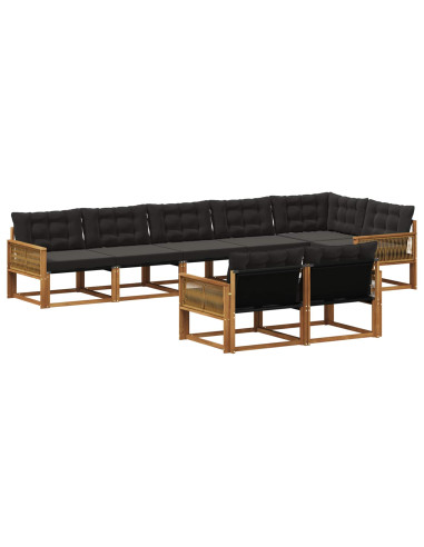 Set di divani da esterno con cuscino 8 pcs Naturale e Nero