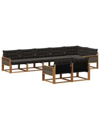 Set di divani da esterno con cuscino 8 pcs Naturale e Nero