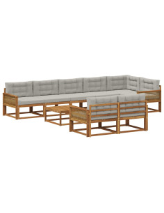 Set di divani da esterno 9 pcs Naturale e Grigio chiaro