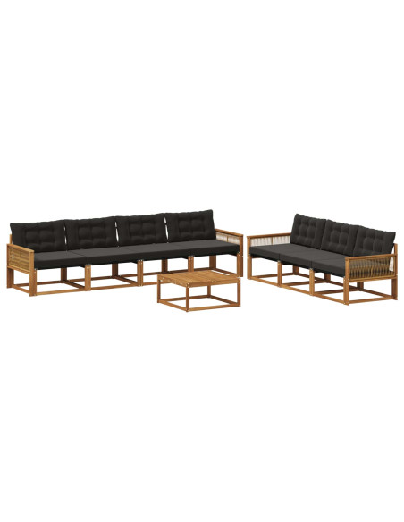 Set di divani da esterno con cuscino 8 pcs Naturale e Nero