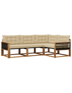 Set di divani da esterno con cuscino 4 pcs Naturale e Beige