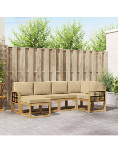 Set di divani da esterno 6 pcs Bianco e Beige Poliestere
